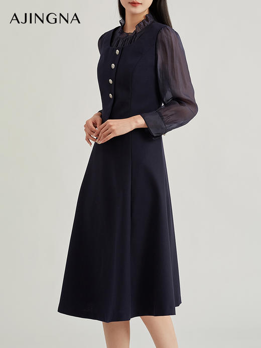 【积分兑换】阿菁娜精致花边领假两件连衣裙A28Q112031 商品图2