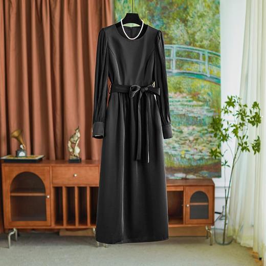 【高货wl】全新升级【铂金会员358/天猫479/差价121】(53010) 洛诗琳极简优雅缎面打褶连衣裙2025春季通勤轻熟气质裙子 商品图1