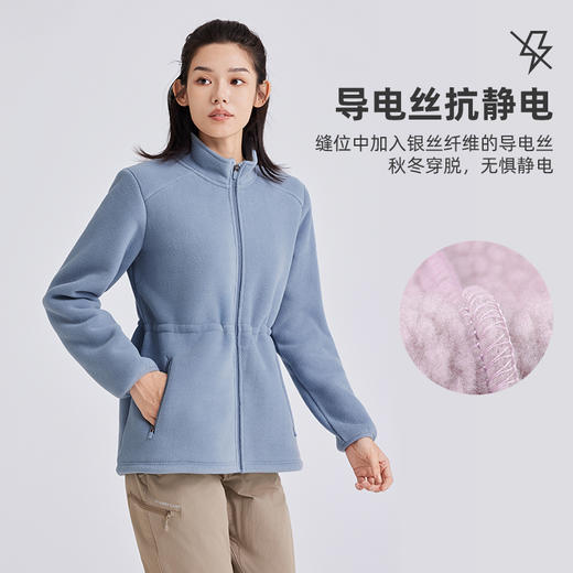 拓路者秋冬季中长款摇粒绒外套女收腰显瘦立领户外保暖抓绒衣开衫 商品图2
