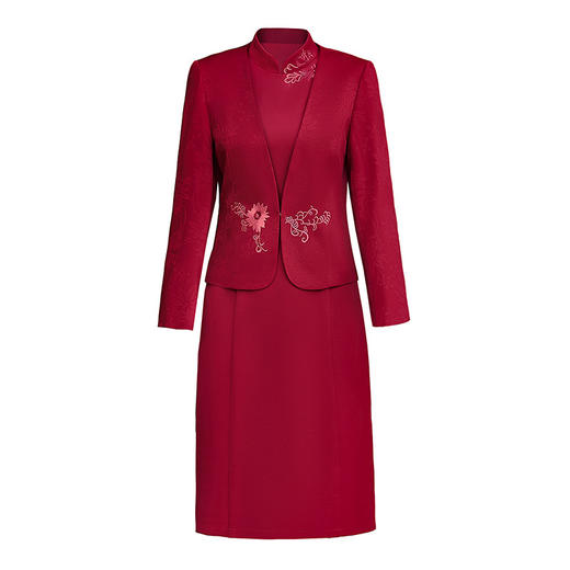 MCRL9299喜婆婆婚宴装2024新款妈妈秋装连衣裙两件套装贵夫人披肩改良旗袍 商品图4