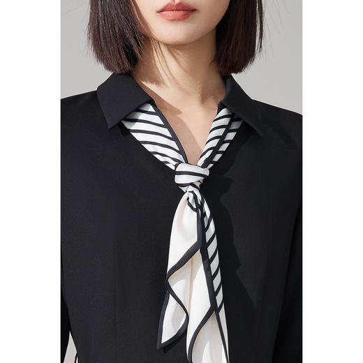 剩S/M/L 米思阳2026春季新款气质女神范丝带衬衫裙天丝醋酸羊毛混纺连衣裙4927 商品图4