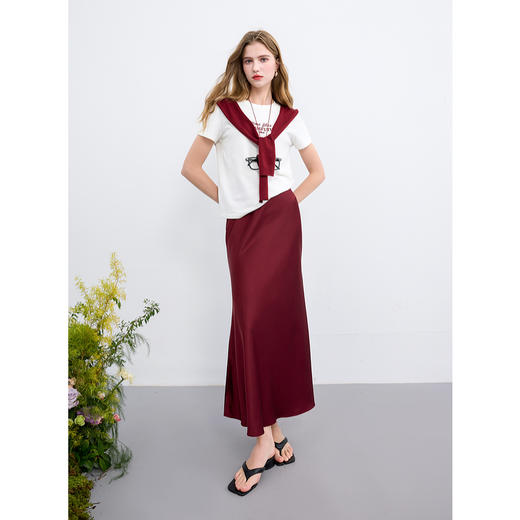 三彩2025春秋新款缎面鱼尾裙高腰半身裙优雅A字长裙浪漫M 商品图2