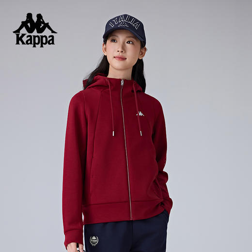 Kappa卡帕背靠背运动开身帽衫女新款复古卫衣休闲长袖针织外套潮K0F22MK41 商品图1