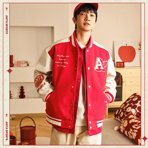 安踏（ANTA）樊振东同款丨好事发生新年款男女加绒棒球服冬潮流外套152518701N 商品图6