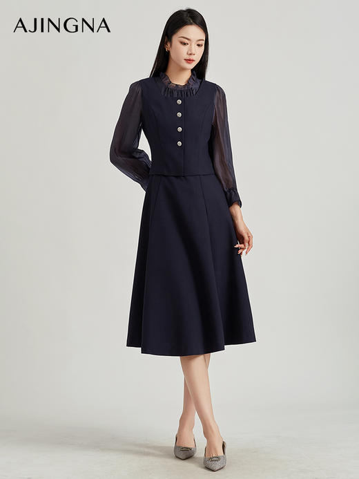 【积分兑换】阿菁娜精致花边领假两件连衣裙A28Q112031 商品图1