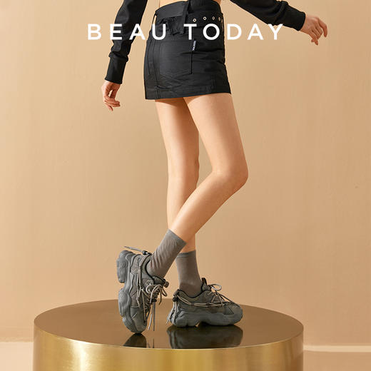 【帕梅拉同款】BeauToday 厚底老爹鞋女新款增高鞋灰色运动鞋 商品图3