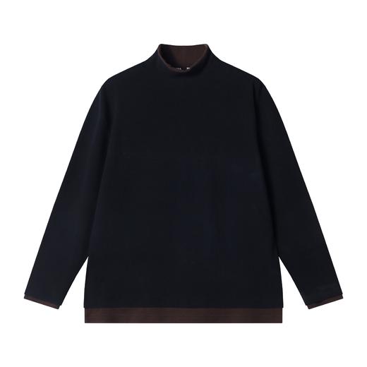 T2090秋冬季新款时尚个性韩版绒面撞色假两件立领长袖T恤情侣百搭上衣 商品图1