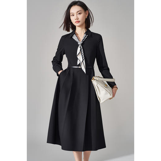 剩S/M/L 米思阳2026春季新款气质女神范丝带衬衫裙天丝醋酸羊毛混纺连衣裙4927 商品图1