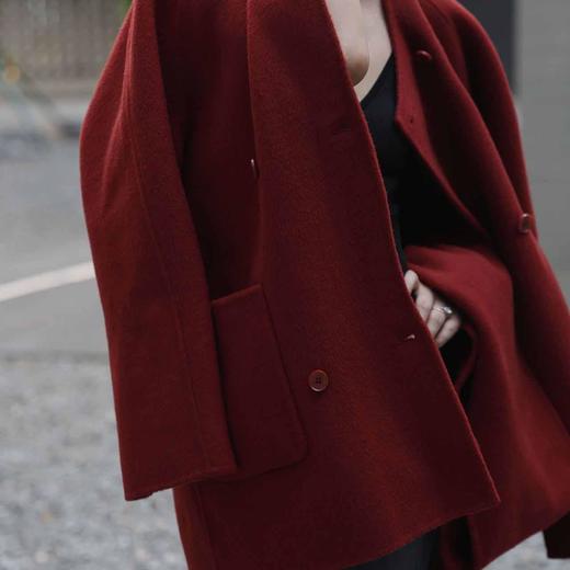 顺丰包邮34204洛诗琳秋冬高级感韩版围巾款澳毛混纺毛呢外套0612 商品图1