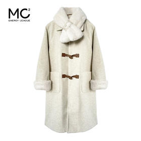 女装翻领配小兔绒毛领款可拆卸袖口加绒外套-1099F4243007