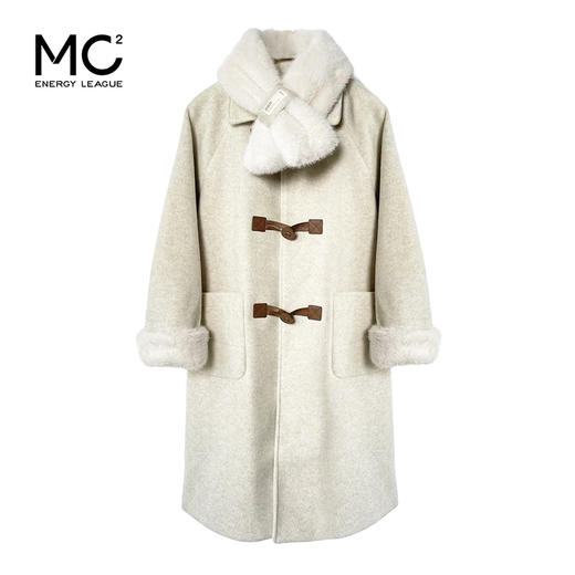 女装翻领配小兔绒毛领款可拆卸袖口加绒外套-1099F4243007 商品图0