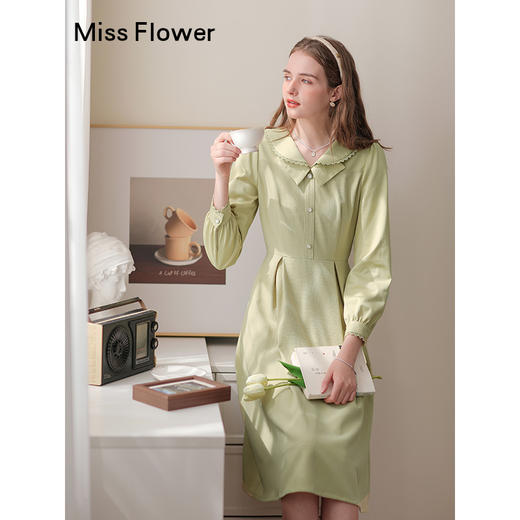 勿忘花黄色法式小香风连衣裙女2024秋季新款气质显瘦裙子秋季穿搭 商品图2