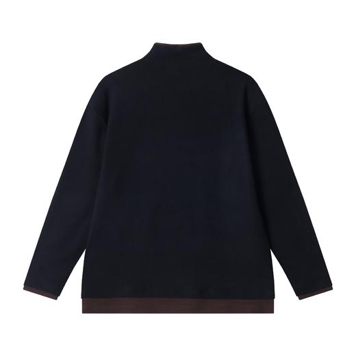 T2090秋冬季新款时尚个性韩版绒面撞色假两件立领长袖T恤情侣百搭上衣 商品图5