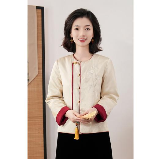 西子/【白雪红梅】桑蚕丝提花刺绣中式圆领正反两穿夹棉棉服外套/MFYG044 商品图3