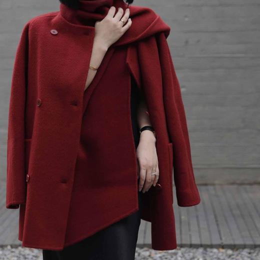 顺丰包邮34204洛诗琳秋冬高级感韩版围巾款澳毛混纺毛呢外套0612 商品图0