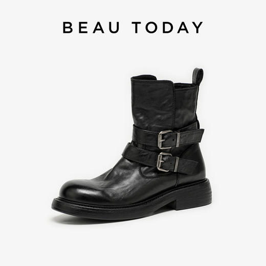 BeauToday 真皮骑士靴 厚底粗跟骑士靴短靴子03D58 商品图1
