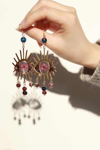 押花螺钿创意手作复古耳环 商品图1