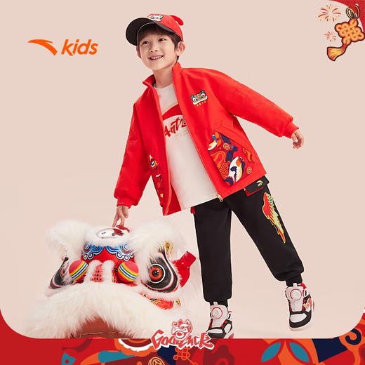 安踏儿童男小童双面穿上衣2025春新年红厚针织休闲外套男352519610 商品图3