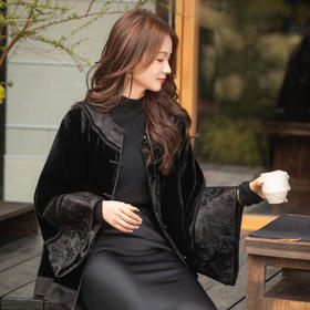 【林栖设计小店】真丝丝绒外套手工钉珠绣花新中式氅衣2025春季新品外套年服女1951148