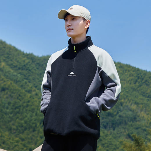 拓路者摇粒绒卫衣外套男款2024冬季户外休闲加绒拼接套头上衣 商品图3