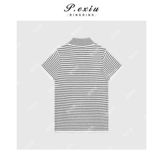 03-4潘依绣丁丁宠粉羊-毛韩系简约半高领条纹针织短袖上衣 ZZ0606 商品图2
