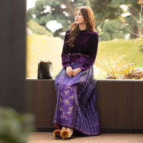 【林栖设计小店】真丝丝绒衬衣紫黑色复古修身显瘦2025春季新品长袖上衣女1951021-1951021B