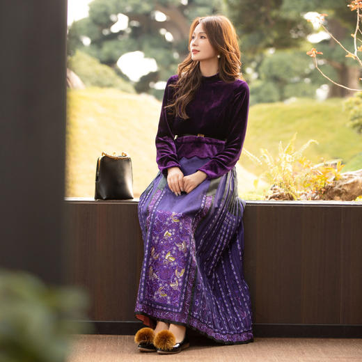 【林栖设计小店】真丝丝绒衬衣紫黑色复古修身显瘦2025春季新品长袖上衣女1951021-1951021B 商品图0