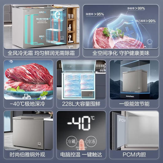 容声冰柜家用冷藏冷冻两用风冷无霜家用小冰柜一级节能冰柜冰箱 BD/BC-228WMSY伯雅钢 商品图4