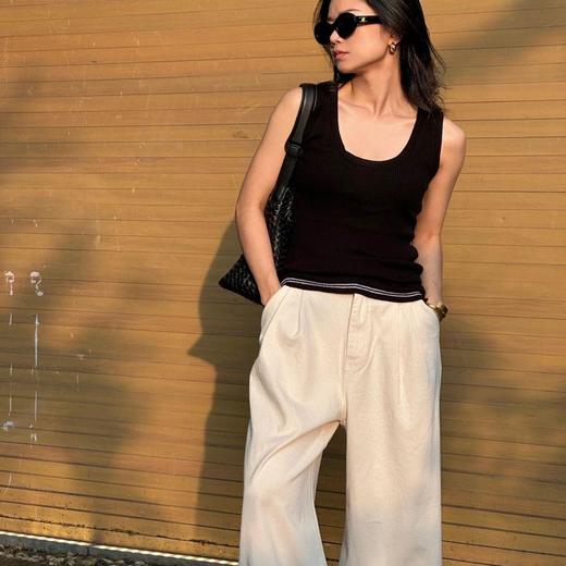 顺丰包邮22936洛诗琳简约羊毛混纺罗纹无袖拼色针织背心女166 商品图0