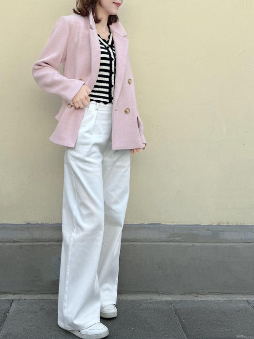 TYNVIE 双排扣翻盖羊绒羊毛西装外套 - 粉色/格纹 商品图10