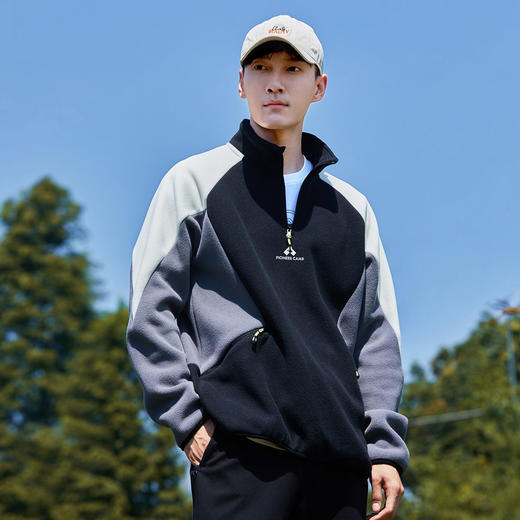 拓路者摇粒绒卫衣外套男款2024冬季户外休闲加绒拼接套头上衣 商品图1