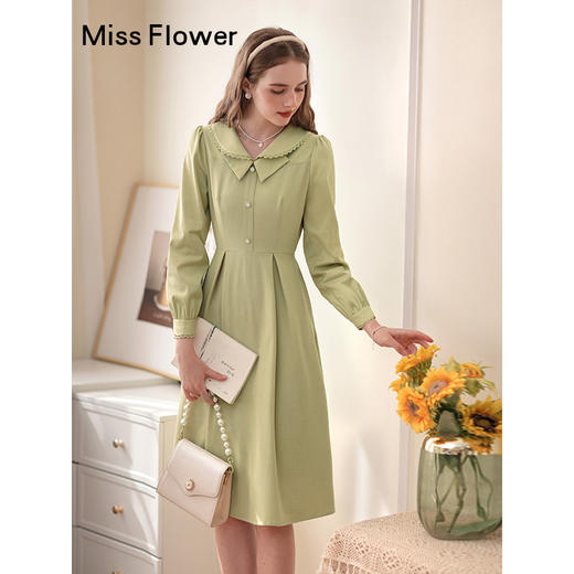 勿忘花黄色法式小香风连衣裙女2024秋季新款气质显瘦裙子秋季穿搭 商品图0