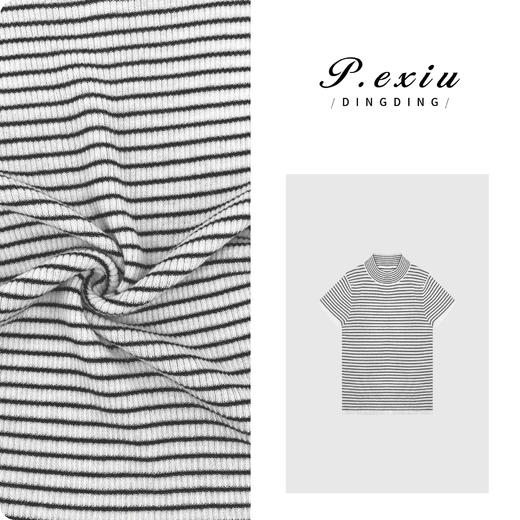 03-4潘依绣丁丁宠粉羊-毛韩系简约半高领条纹针织短袖上衣 ZZ0606 商品图0