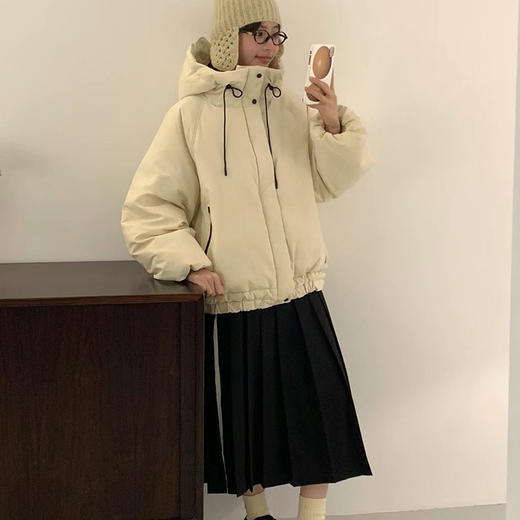 韩国2024年冬季简约设计师款宽松百搭立领连帽白鸭绒羽绒服！正版EGG 商品图2