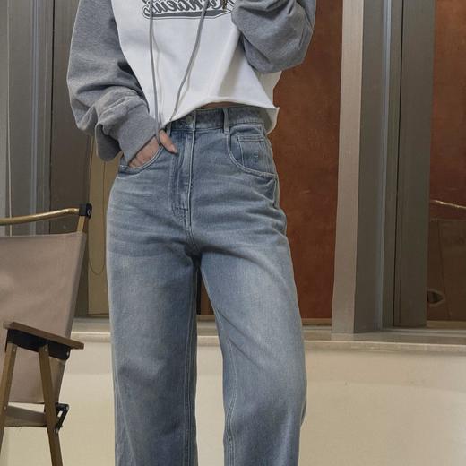 顺丰包邮22641洛诗琳松弛感九分做旧高腰阔腿牛仔裤四季款698 商品图2