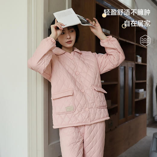 女士三层夹棉家居服套装 可外穿防风防水时尚洋气加绒加厚防寒睡衣 商品图2