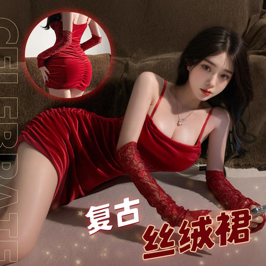 霏慕 蕾丝拼接复古褶皱吊带裙6198 情趣内衣女睡衣性感套装角色扮演制服诱惑短裙秘书服女仆战袍少妇 商品图1