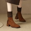 【预售5天】复古方头连袜靴短靴女粗跟中跟半筒靴真皮弹力针织瘦瘦靴中筒袜靴LD&6182 商品缩略图4
