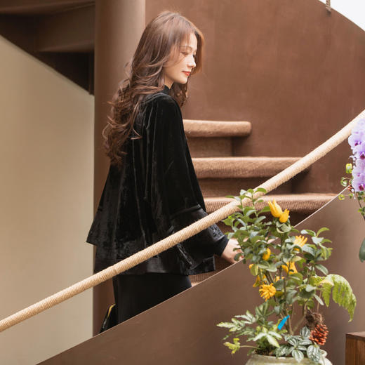 【林栖设计小店】真丝丝绒外套手工钉珠绣花新中式氅衣2025春季新品外套年服女1951148 商品图4