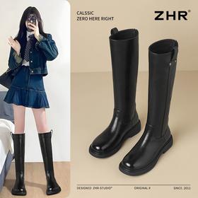 ZHR则则甜酷洋气长筒靴加绒保暖长靴2024秋冬新款百搭厚底骑士靴