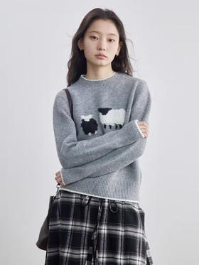 步履不停/4D13254C/可爱小羊图案套头短款针织毛线毛衣