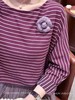一颗葡萄 色织条纹针织面料两片式剪裁显瘦版型tee  葡萄紫 商品缩略图0