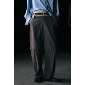 GOODBAI 916 刺绣logo同色拼接毛边直筒休闲裤