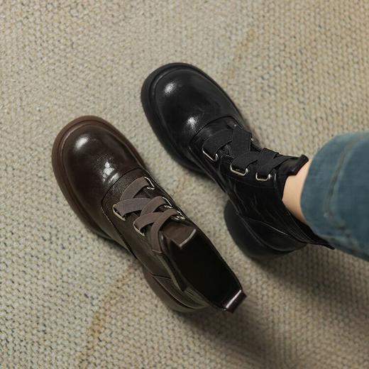 【预售5天】时尚时装高跟厚底马丁靴女秋冬新款真皮粗跟圆头松紧带复古短靴TYMXY&6786 商品图2