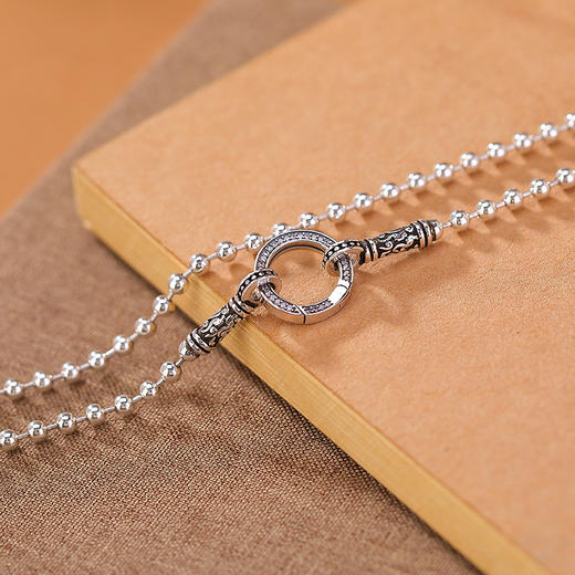 【衔福】S925银圆珠万能扣唐草纹环扣项链【CW-XL00397】 商品图2