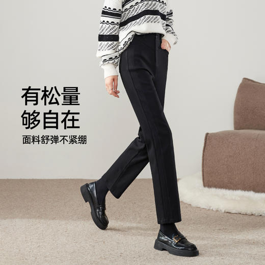 【拉绒-直筒西裤】逸阳冬季保暖高腰显瘦窄版、休闲烟管法棍小黑裤1909 商品图4
