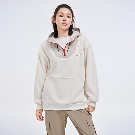 拓路者女款连帽拉链半开禁卫衣24年秋冬新品袋鼠兜运动抓绒套头衫 商品图2