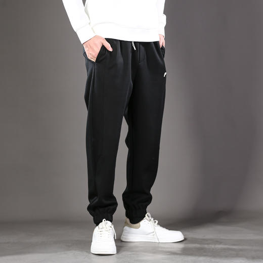 DRONKOO 2025 抽绳松紧腰左长短竖线刺绣橡筋口中厚卫裤 商品图3