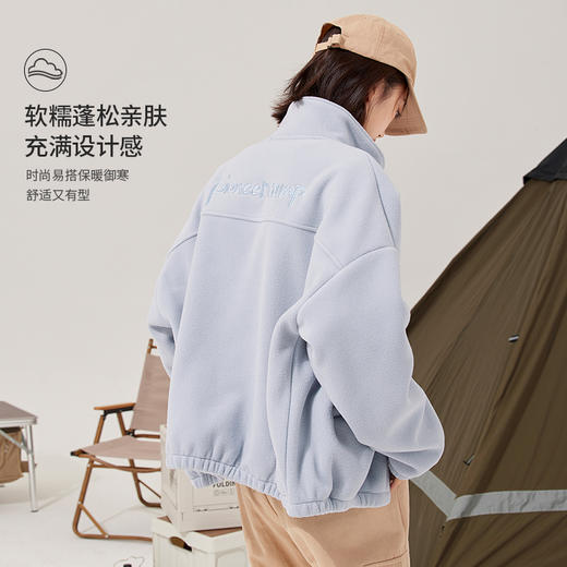拓路者秋冬摇粒绒立领保暖外套女加绒开衫运动卫衣户外短款抓绒衣 商品图2