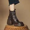 【预售5天】时尚时装高跟厚底马丁靴女秋冬新款真皮粗跟圆头松紧带复古短靴TYMXY&6786 商品缩略图0